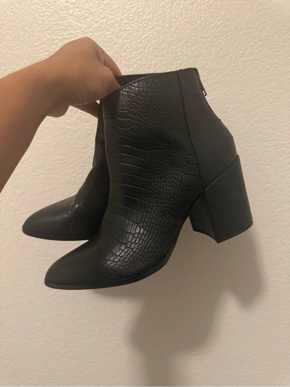 Steve Madden Black Croc-Embossed Pointed Ankle Booties